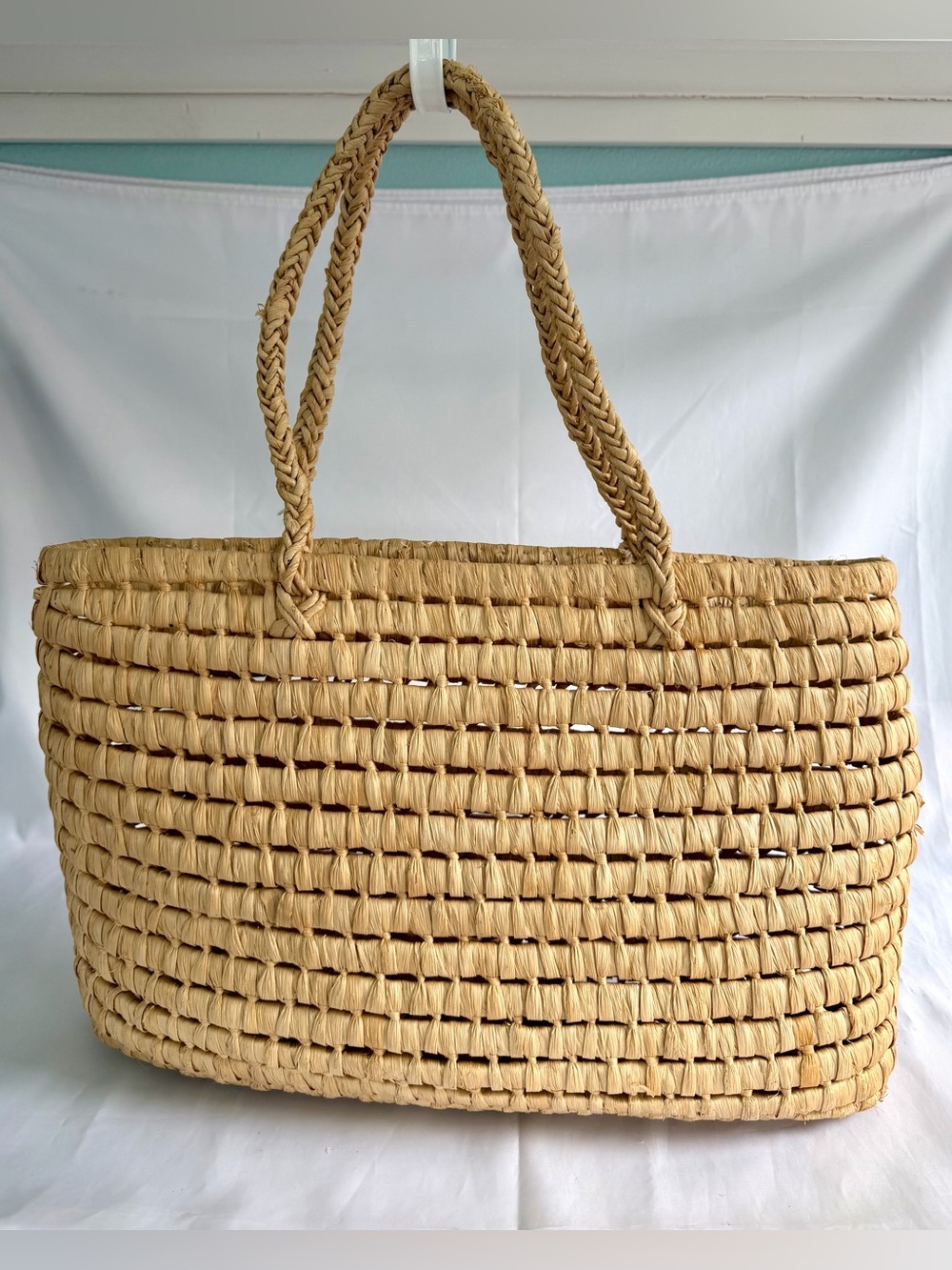Vintage Woven Straw Market Tote Bag EUC *See pics for dimensions
